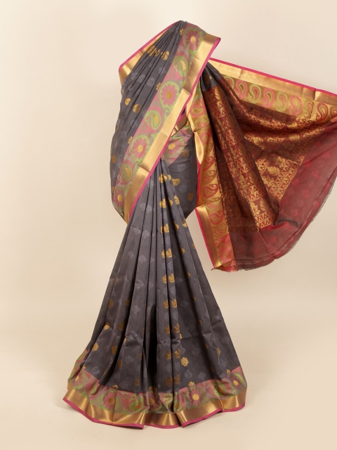

Pothys Grey & Green Paisley Zari Silk Blend Saree