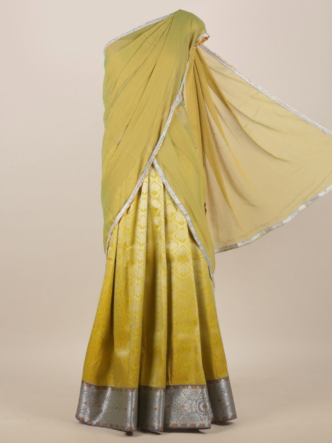 

Pothys Women Yellow & Silver Ethnic Motifs Half & Half Saree