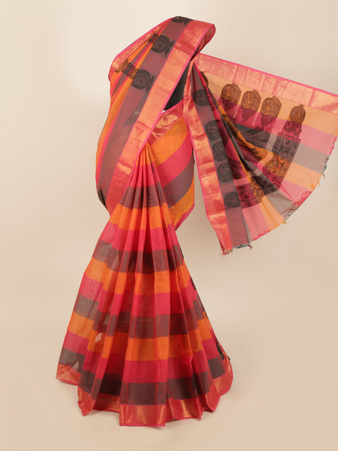 

Pothys Pink & Yellow Striped Saree