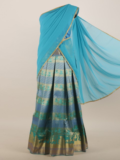 

Pothys Blue & Gold-Toned Ethnic Motifs Zari Half and Half Saree