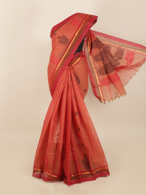 

Pothys Rust Orange & Gold-Toned Ethnic Motifs Zari Saree