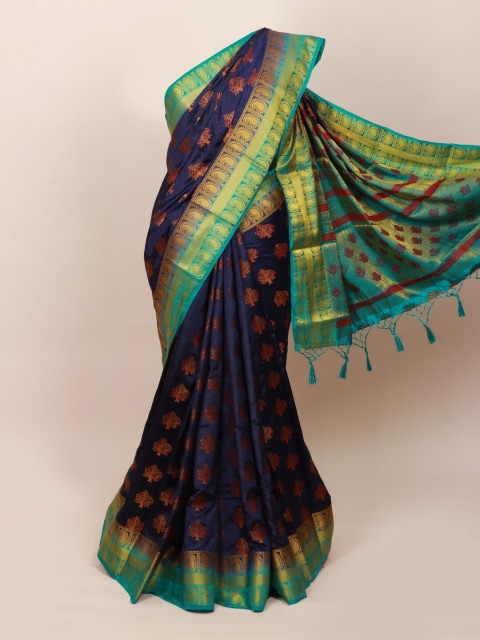 

Pothys Navy Blue & Green Woven Design Art Silk Saree