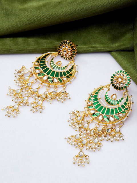 

GloBox By ZeroKaata Green Gold-Plated Classic Chandbalis Earrings