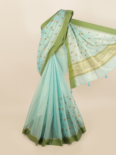 

Pothys Olive Green & Blue Tissue Floral Embroidered saree