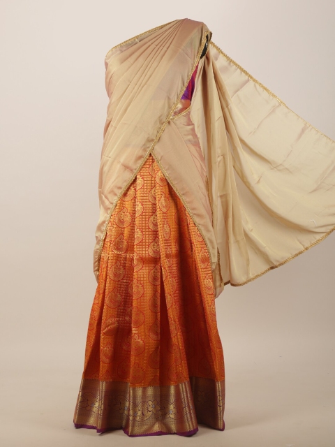

Pothys Mustard & Gold-Toned Woven Design Lehenga Zari Saree