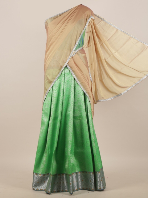 

Pothys Cream-Coloured & Green Woven Design Half Lehenga Saree