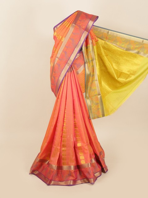 

Pothys Pink & Yellow Ethnic Motifs Zari Silk Blend Saree