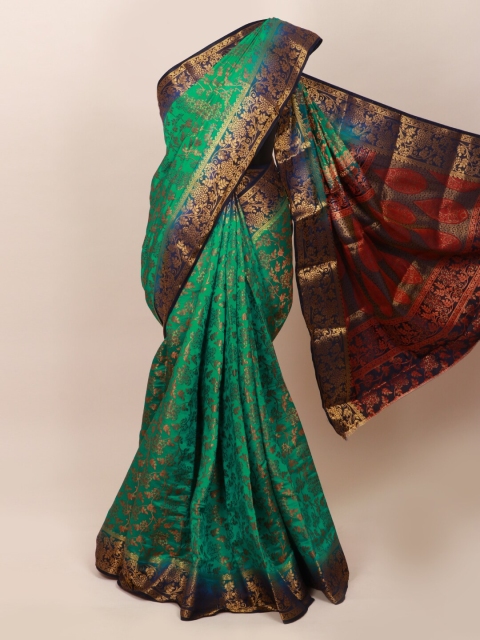 

Pothys Green & Blue Floral Zari Art Silk Saree