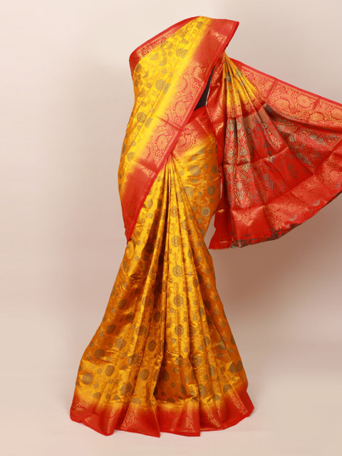 

Pothys Yellow & Red Floral Zari Art Silk Saree