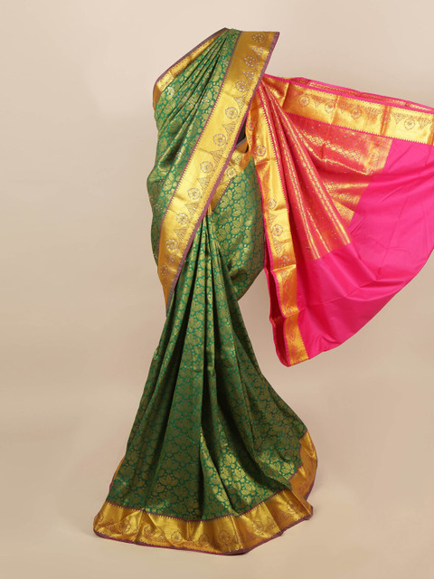 

Pothys Green & Pink Woven Design Zari Silk Blend Saree