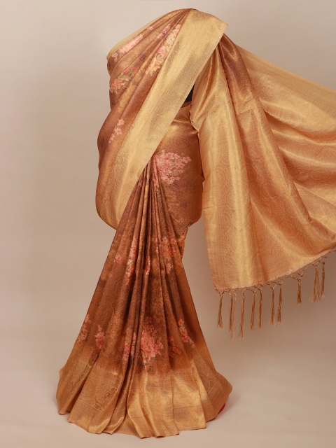 

Pothys Brown & Pink Floral Zari Art Silk Banarasi Saree