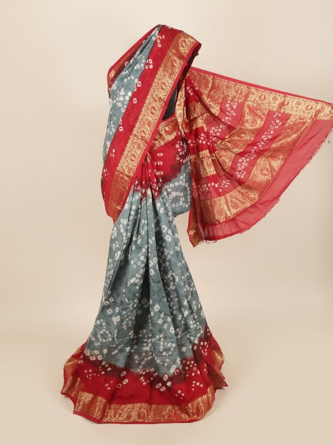 

Pothys Grey & Red Bandhani Art Silk Saree