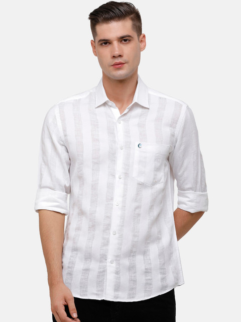 

CAVALLO by Linen Club Men White Checked Cotton Linen Casual Shirt