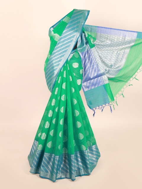

Pothys Green & Silver-Toned Ethnic Motifs Saree