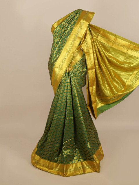 

Pothys Green & Gold-Toned Ethnic Motifs Zari Saree