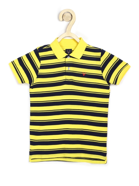 

Allen Solly Junior Boys Yellow & Navy Blue Striped Polo Collar Cotton T-shirt