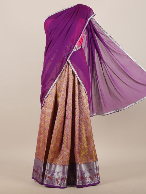 

Pothys Violet & Yellow Woven Design Zari Lehenga Saree