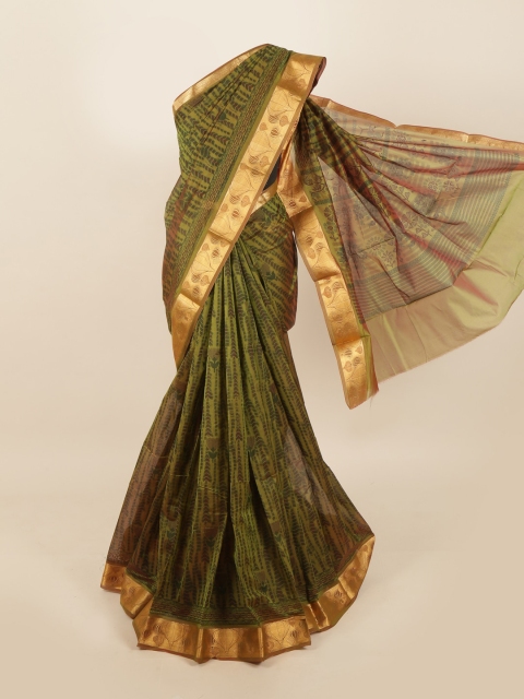 

Pothys Green & Gold-Toned Silk Cotton Saree