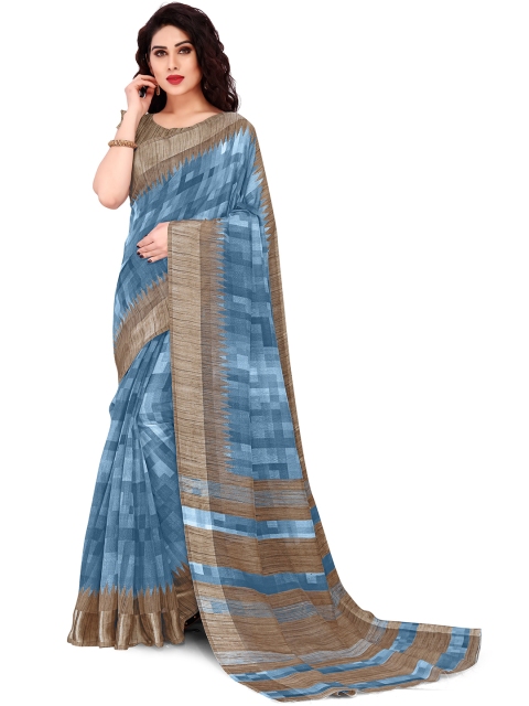 

KALINI Blue & Beige Checked Saree