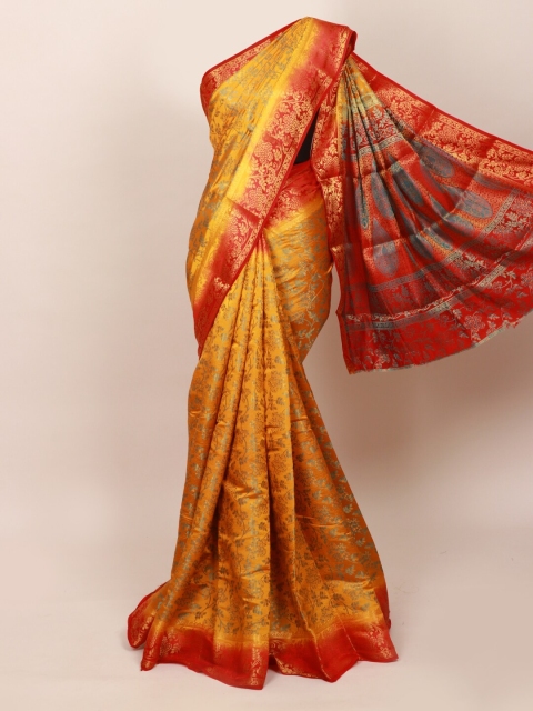 

Pothys Mustard & Green Floral Art Silk Saree