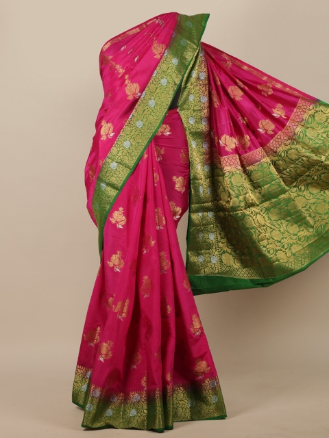 

Pothys Magenta & Green Floral Jute Silk Saree