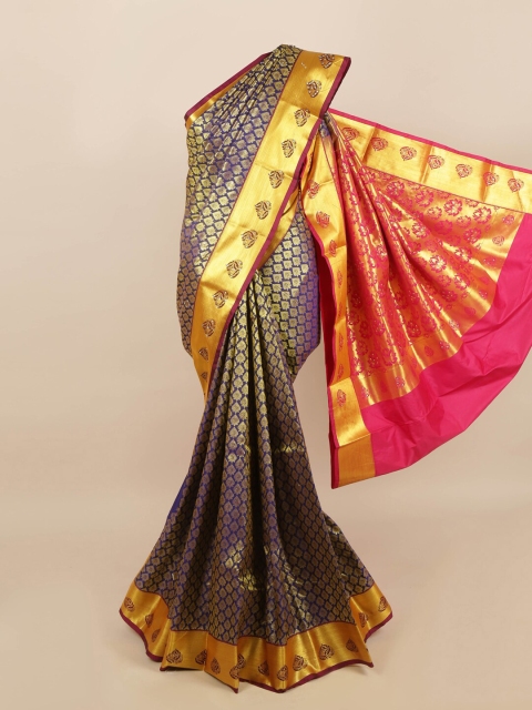 

Pothys Violet & Pink Woven Design Beads and Stones Saree
