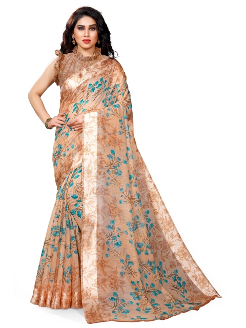 

KALINI Beige & Blue Floral Saree