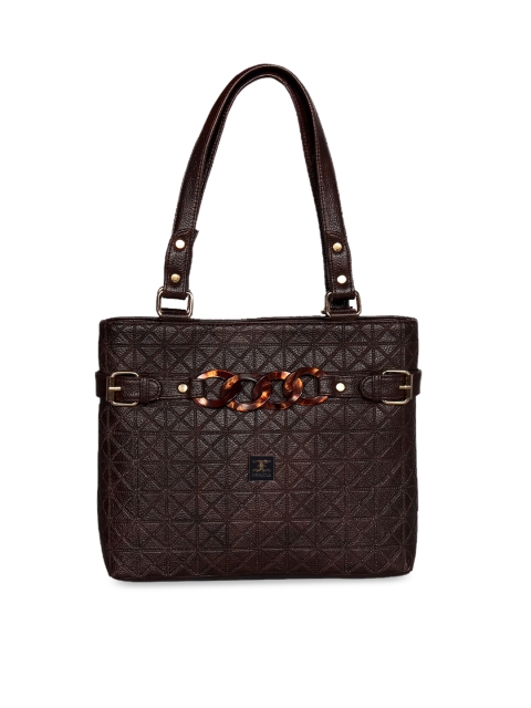 

ESBEDA Coffee Brown Textured Structured Shoulder Bag