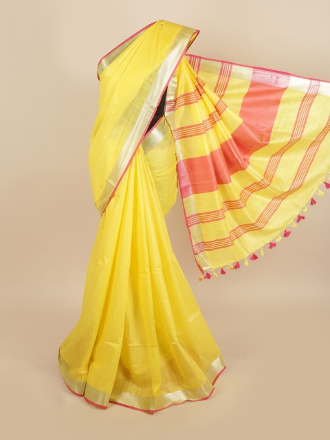 

Pothys Yellow & Pink Linen Blend Saree