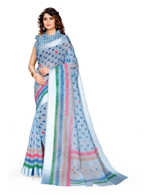 

KALINI Blue & Pink Block Print Saree