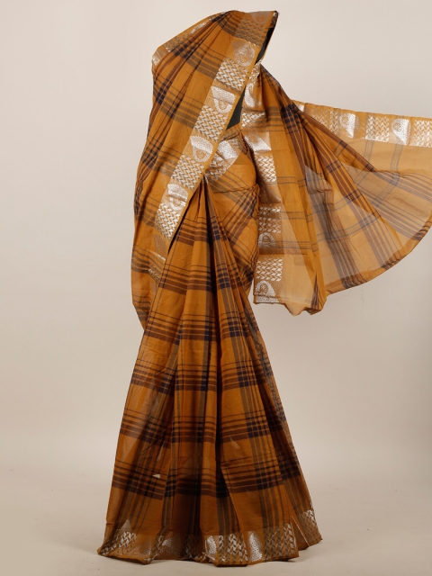 

Pothys Mustard Brown & Black Checked Zari Pure Cotton Saree