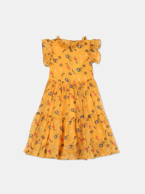 

Cherokee Mustard Yellow Floral Cotton Dress
