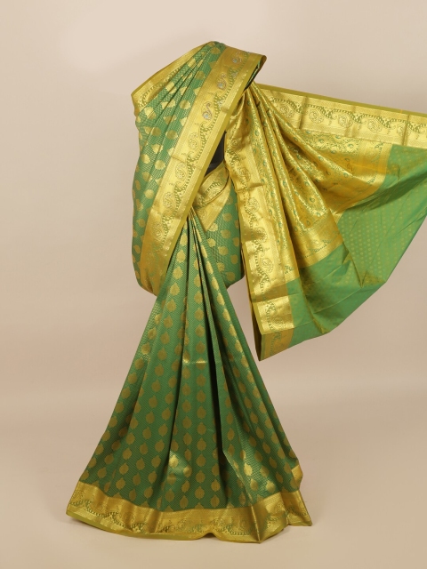 

Pothys Green & Gold-Coloured Ethnic Motifs Woven Design Silk Blend Saree