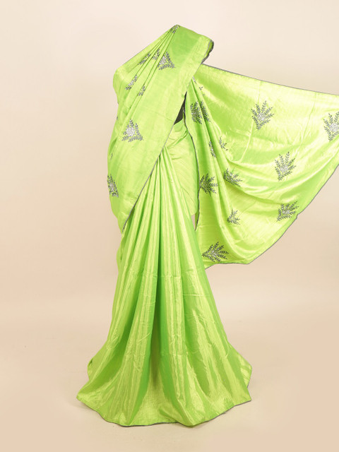 

Pothys Green & Grey Floral Jute Silk Embroidered Saree