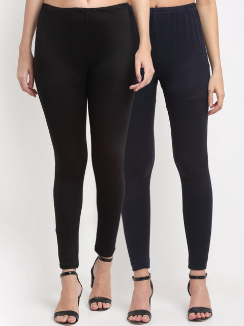 

NEUDIS Women Pack Of 2 Solid Ankle-Length Leggings, Black
