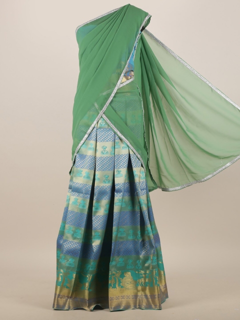 

Pothys Green & Blue Ethnic Motifs Zari Woven Design Half Saree