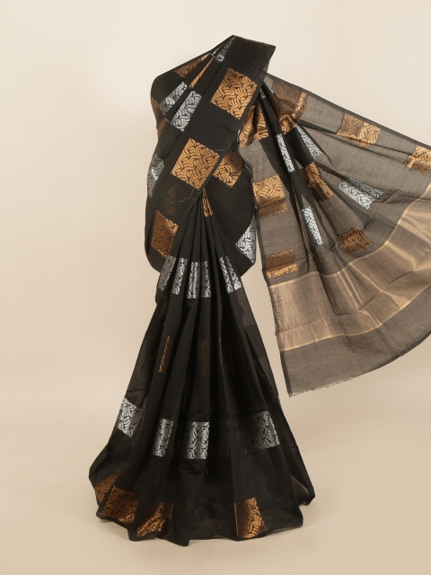 

Pothys Black & Gold-Toned Woven Design Jute Cotton Saree