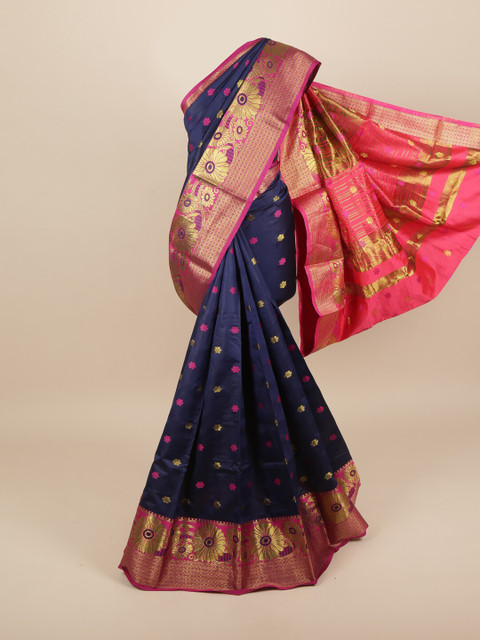 

Pothys Navy Blue & Gold-Toned Floral Saree