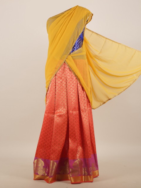 

Pothys Yellow & Orange Woven Design Zari Half Lehenga Saree
