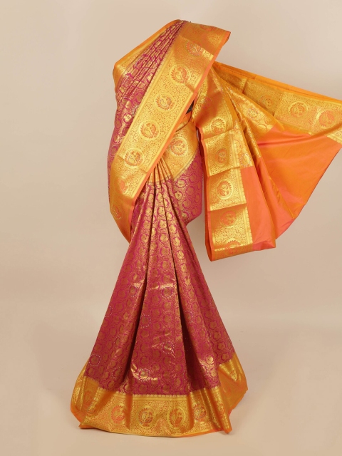 

Pothys Magenta & Orange Woven Design Zari Silk Blend Saree
