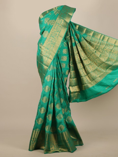 

Pothys Green & Gold-Toned Ethnic Motifs Zari Jute Silk Saree