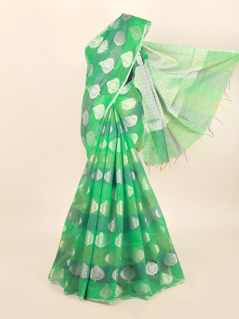 

Pothys Green & Silver-Toned Floral Saree