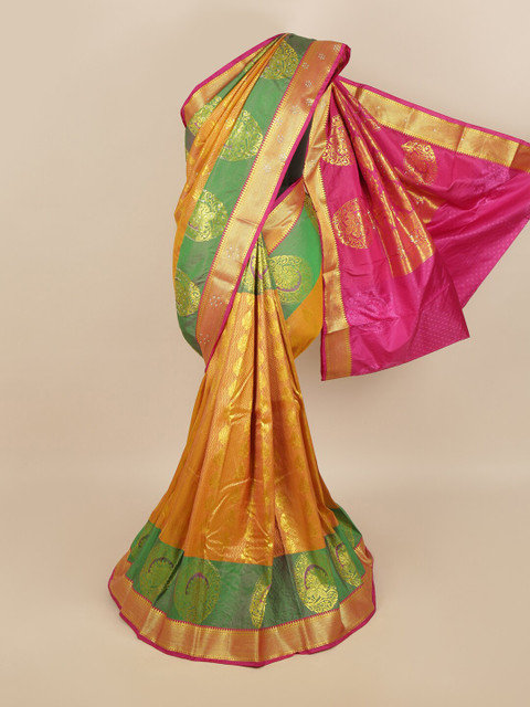 

Pothys Orange & Green Woven Design Zari Silk Blend Saree