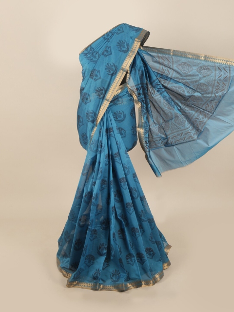 

Pothys Blue & Black Ethnic Motifs Silk Cotton Saree