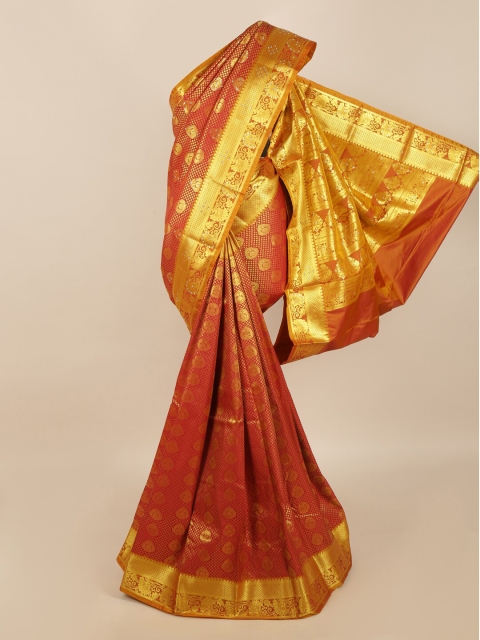 

Pothys Women Red & Gold Silk Blend Woven Designed Saree