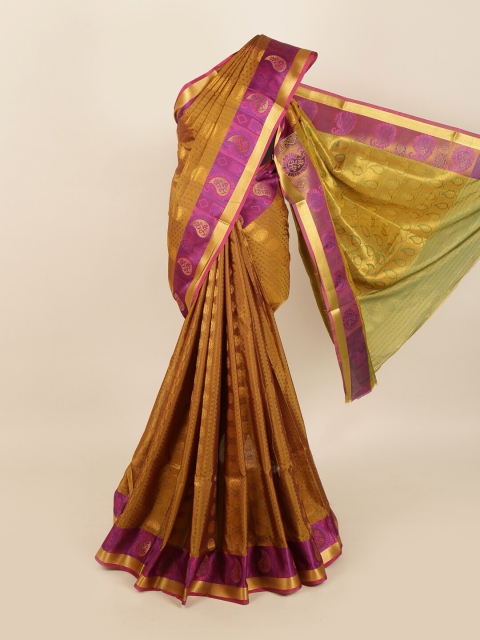 

Pothys Brown & Purple Woven Design Zari Silk Blend Saree