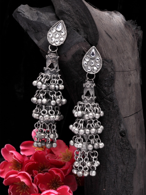 

Moedbuille Silver-Plated & Gunmetal-Toned Contemporary Jhumkas Earrings