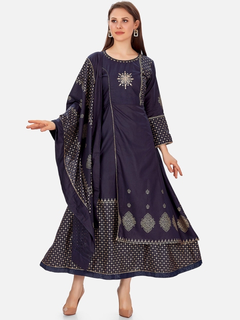 

Kiana Navy Blue Embroidered Maxi Dress