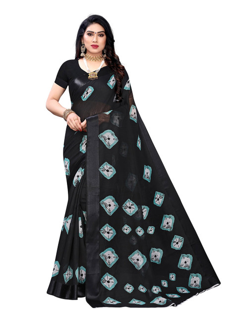 

KALINI Women Black Pure Linen Tie & Dye Printed Saree