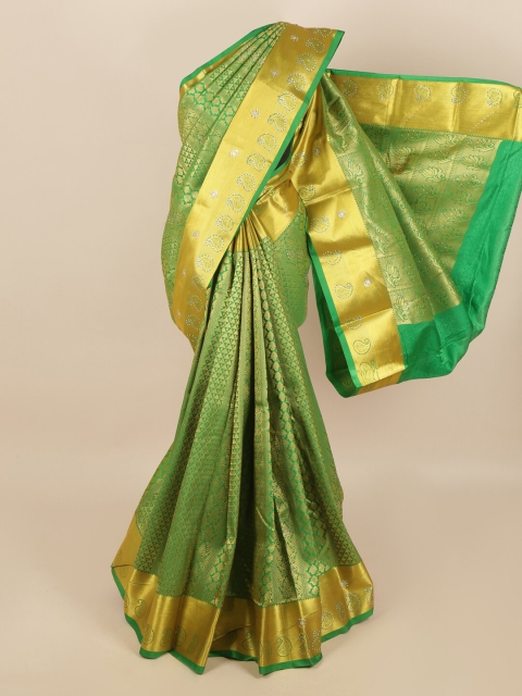 

Pothys Green & Gold-Toned Paisley Silk Blend Saree